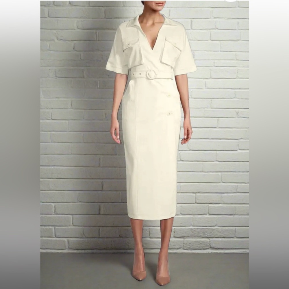 Suboo 'Lila' Ivory Twill Wrap-Style Midi Dress